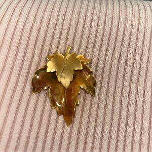 Gold and Brown Leaf Brooch